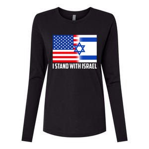 I Stand With Israel USA Flags United Together Womens Cotton Relaxed Long Sleeve T-Shirt