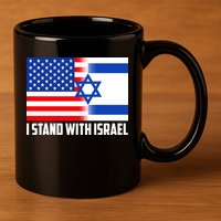 I Stand With Israel USA Flags United Together 11oz C Handle Ceramic Mug