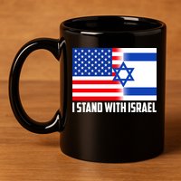 I Stand With Israel USA Flags United Together 11oz C Handle Ceramic Mug