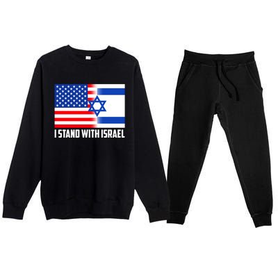 I Stand With Israel USA Flags United Together Premium Crewneck Sweatsuit Set