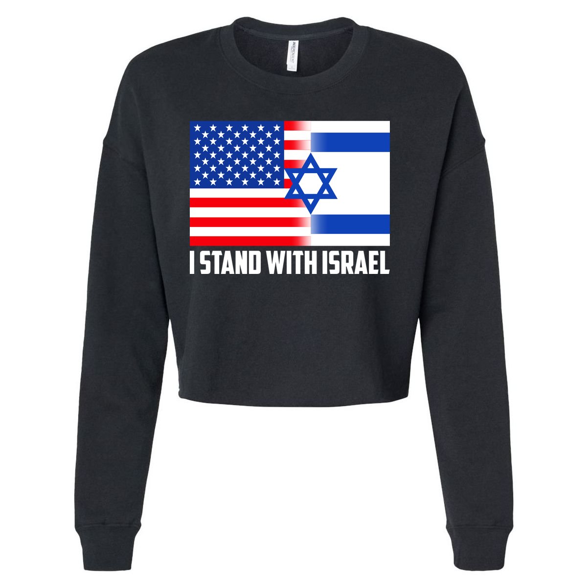 I Stand With Israel USA Flags United Together Cropped Pullover Crew