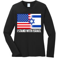 I Stand With Israel USA Flags United Together Ladies Long Sleeve Shirt
