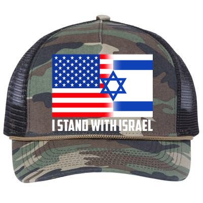 I Stand With Israel USA Flags United Together Retro Rope Trucker Hat Cap