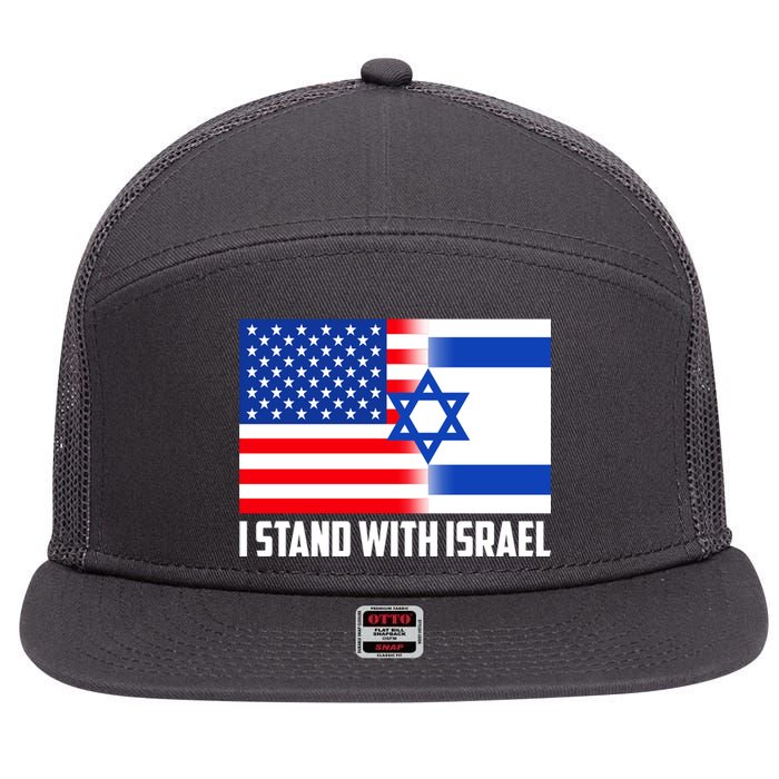 I Stand With Israel USA Flags United Together 7 Panel Mesh Trucker Snapback Hat