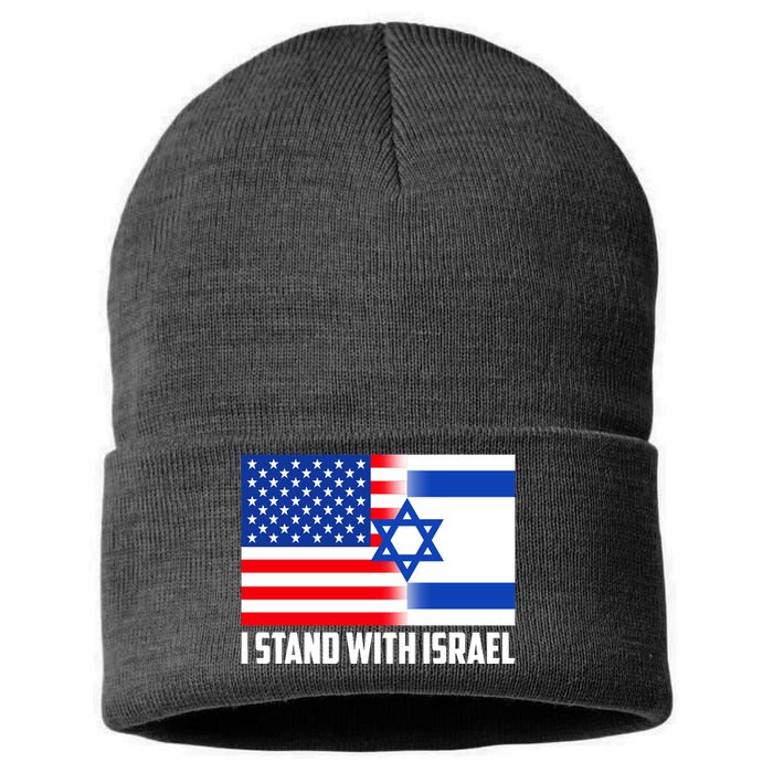 I Stand With Israel USA Flags United Together Sustainable Knit Beanie