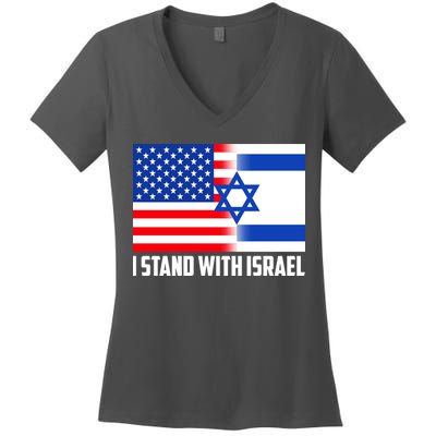 I Stand With Israel USA Flags United Together Women's V-Neck T-Shirt