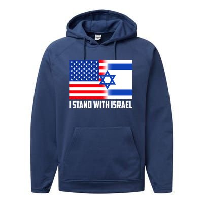 I Stand With Israel USA Flags United Together Performance Fleece Hoodie