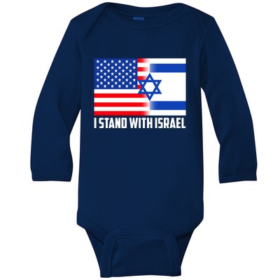 I Stand With Israel USA Flags United Together Baby Long Sleeve Bodysuit