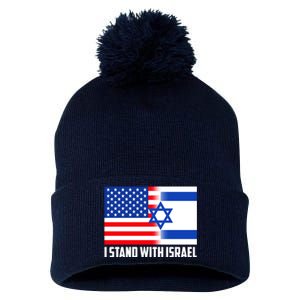 I Stand With Israel USA Flags United Together Pom Pom 12in Knit Beanie