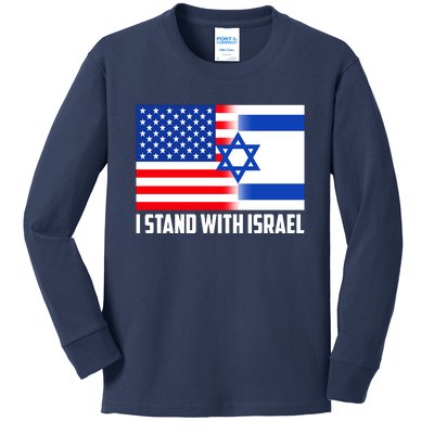 I Stand With Israel USA Flags United Together Kids Long Sleeve Shirt