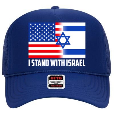 I Stand With Israel USA Flags United Together High Crown Mesh Back Trucker Hat