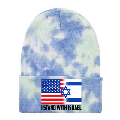 I Stand With Israel USA Flags United Together Tie Dye 12in Knit Beanie