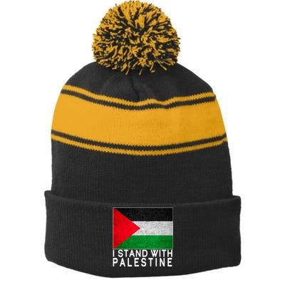 I Stand With Palestine Supporters Free Gaza Jerusalem Mosque Stripe Pom Pom Beanie