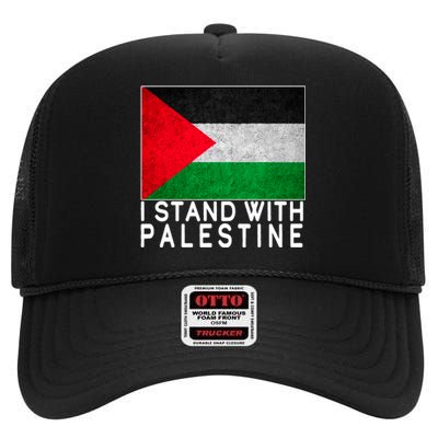 I Stand With Palestine Supporters Free Gaza Jerusalem Mosque High Crown Mesh Back Trucker Hat