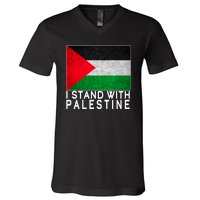 I Stand With Palestine Supporters Free Gaza Jerusalem Mosque V-Neck T-Shirt