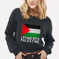 I Stand With Palestine Supporters Free Gaza Jerusalem Mosque Cropped Pullover Crew
