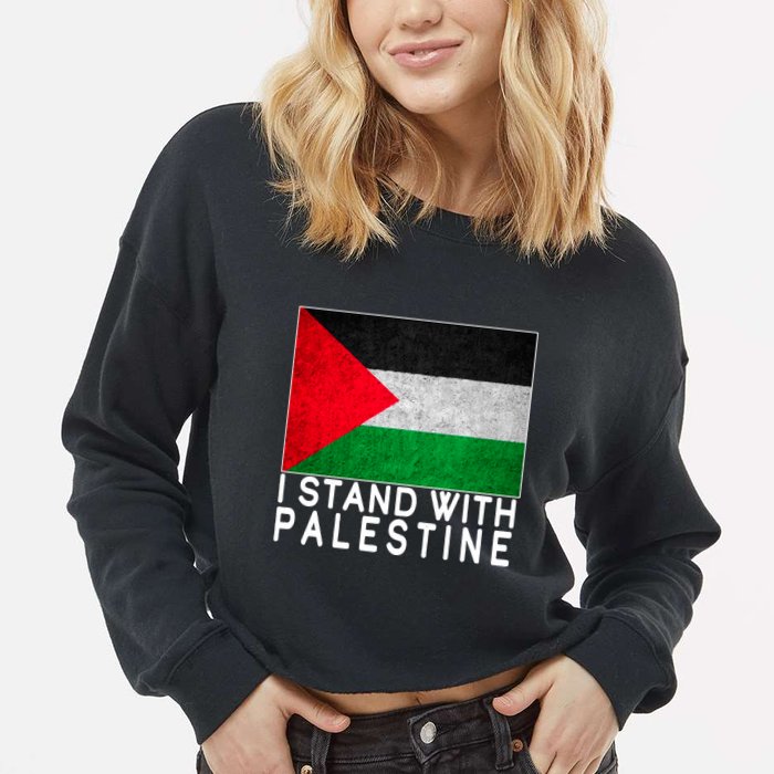 I Stand With Palestine Supporters Free Gaza Jerusalem Mosque Cropped Pullover Crew