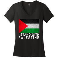 I Stand With Palestine Supporters Free Gaza Jerusalem Mosque Women's V-Neck T-Shirt