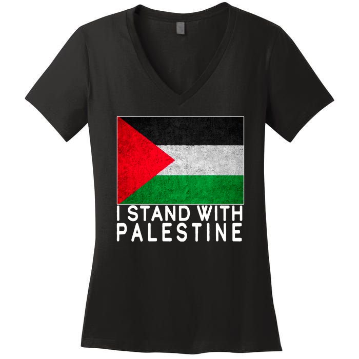 I Stand With Palestine Supporters Free Gaza Jerusalem Mosque Women's V-Neck T-Shirt