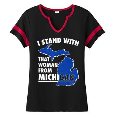 I Stand With That Woman From Michigan Support Ladies Halftime Notch Neck Tee