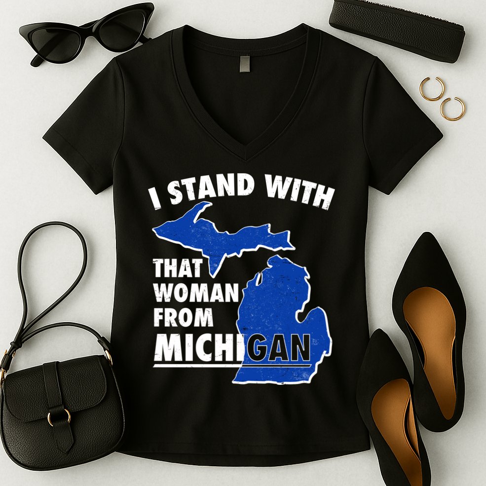 I Stand With That Woman From Michigan Support Women's V-Neck T-Shirt