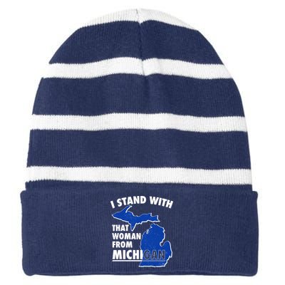 I Stand With That Woman From Michigan Support Striped Beanie with Solid Band