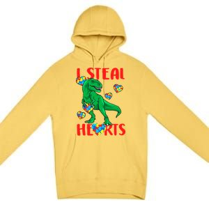 I Steal Hearts Autism Awareness Dinosaur Premium Pullover Hoodie