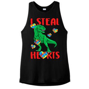 I Steal Hearts Autism Awareness Dinosaur Ladies PosiCharge Tri-Blend Wicking Tank