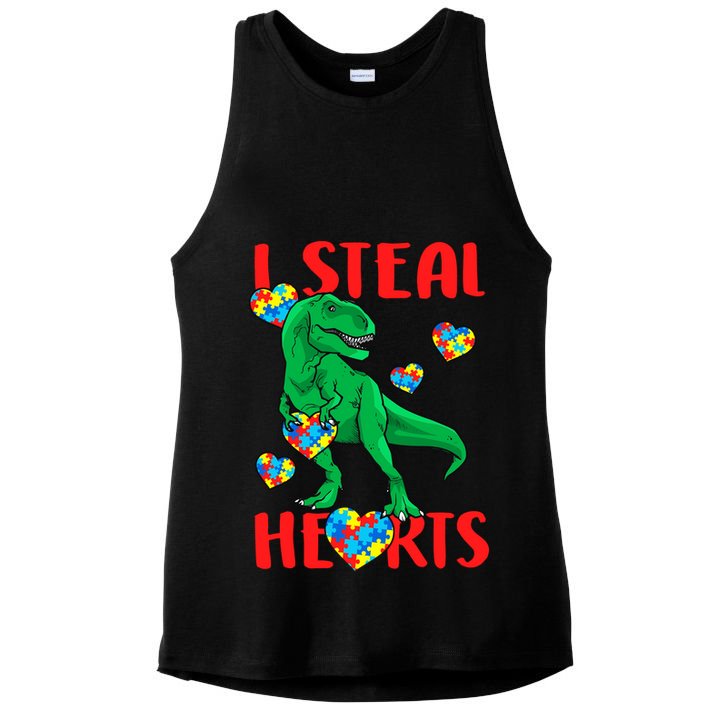 I Steal Hearts Autism Awareness Dinosaur Ladies PosiCharge Tri-Blend Wicking Tank