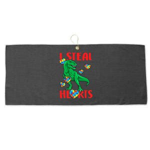 I Steal Hearts Autism Awareness Dinosaur Large Microfiber Waffle Golf Towel