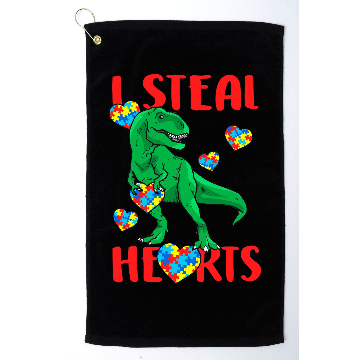I Steal Hearts Autism Awareness Dinosaur Golf Towel