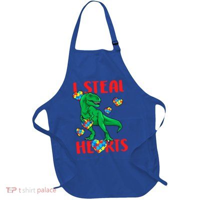 I Steal Hearts Autism Awareness Dinosaur Full-Length Apron With Pockets
