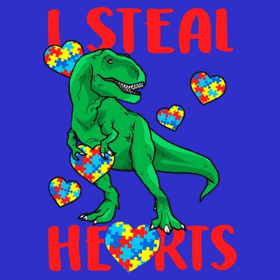 I Steal Hearts Autism Awareness Dinosaur T-Shirt