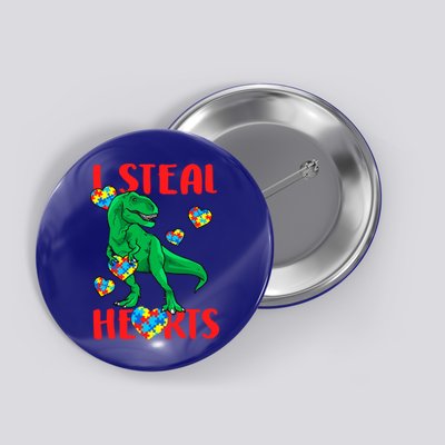 I Steal Hearts Autism Awareness Dinosaur Button