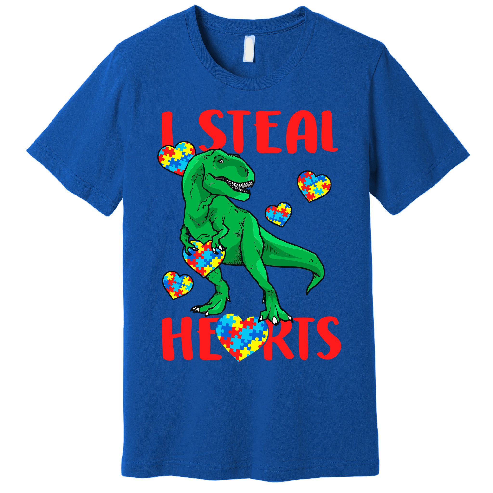 I Steal Hearts Autism Awareness Dinosaur Premium T-Shirt