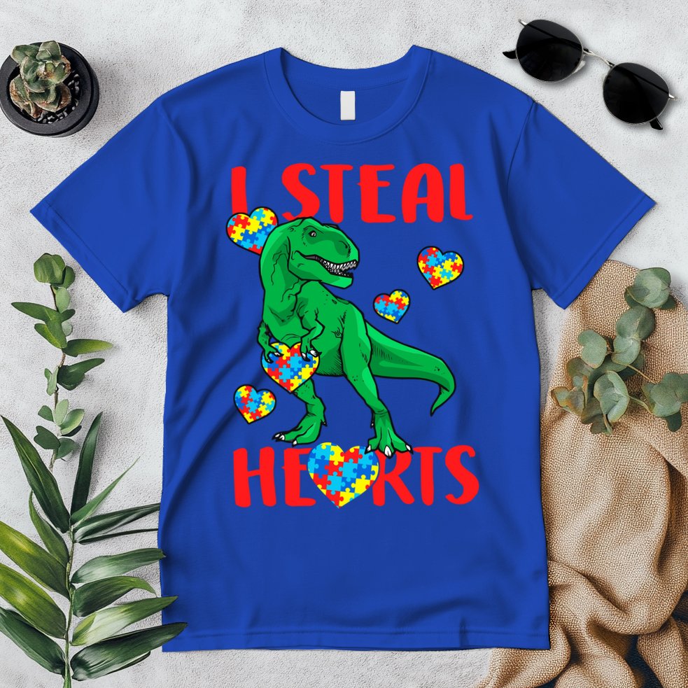 I Steal Hearts Autism Awareness Dinosaur Premium T-Shirt