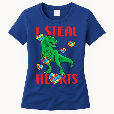 I Steal Hearts Autism Awareness Dinosaur Womens T-Shirt