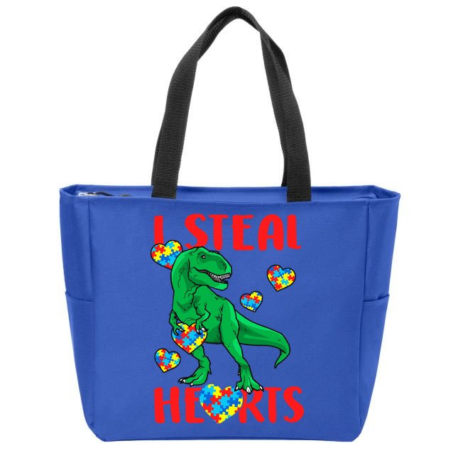 I Steal Hearts Autism Awareness Dinosaur Zip Tote Bag