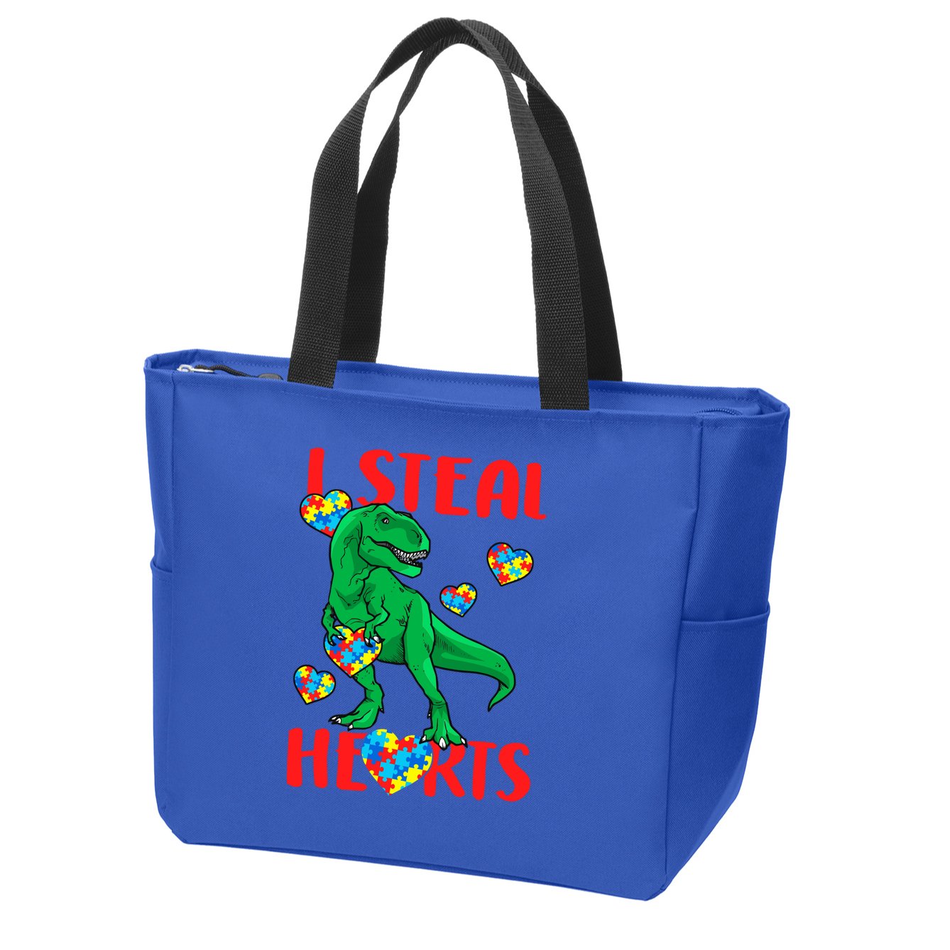 I Steal Hearts Autism Awareness Dinosaur Zip Tote Bag