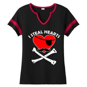 I Steal Hearts Pirate Crossbones Mustache Valentine's Day Design Ladies Halftime Notch Neck Tee