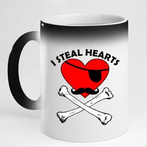 I Steal Hearts Pirate Crossbones Mustache Valentine's Day Design 11oz Black Color Changing Mug