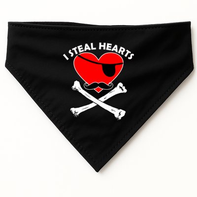 I Steal Hearts Pirate Crossbones Mustache Valentine's Day Design USA-Made Doggie Bandana