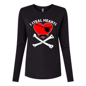 I Steal Hearts Pirate Crossbones Mustache Valentine's Day Design Womens Cotton Relaxed Long Sleeve T-Shirt