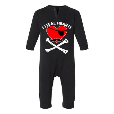 I Steal Hearts Pirate Crossbones Mustache Valentine's Day Design Infant Fleece One Piece