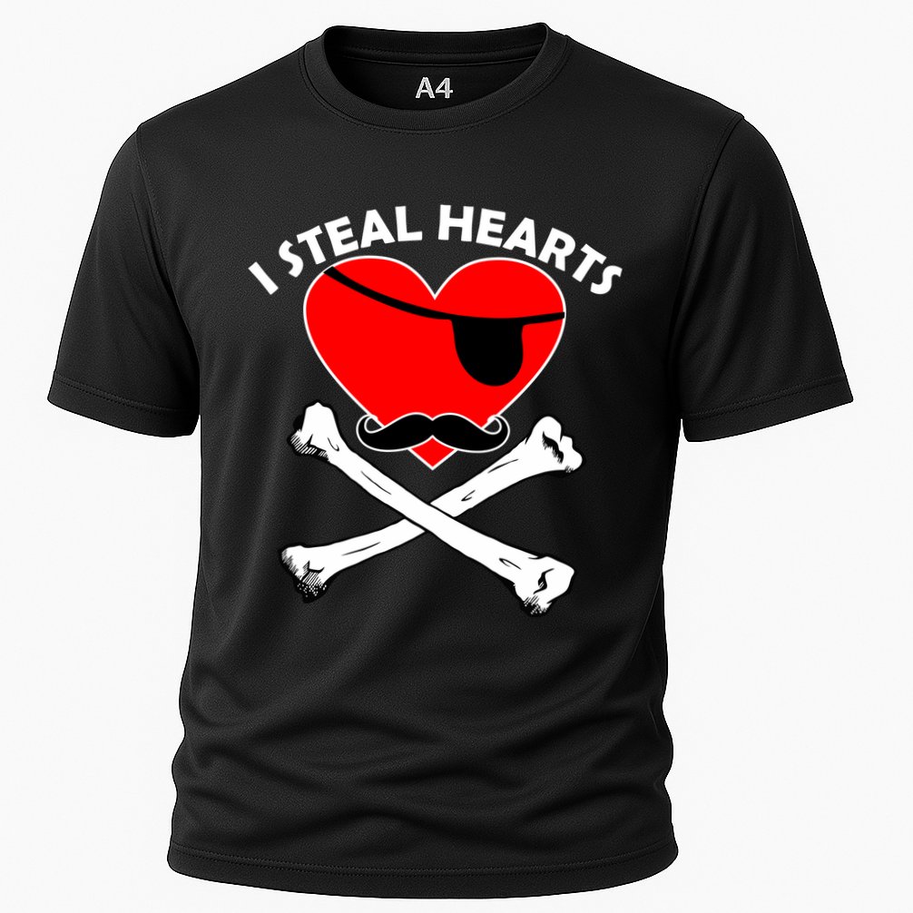 I Steal Hearts Pirate Crossbones Mustache Valentine's Day Design Cooling Performance Crew T-Shirt