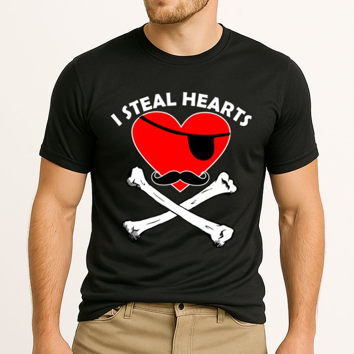 I Steal Hearts Pirate Crossbones Mustache Valentine's Day Design Cooling Performance Crew T-Shirt