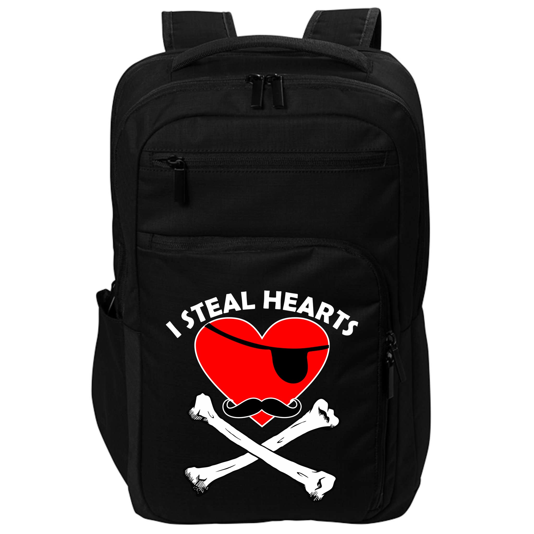 I Steal Hearts Pirate Crossbones Mustache Valentine's Day Design Impact Tech Backpack