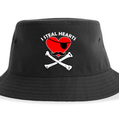 I Steal Hearts Pirate Crossbones Mustache Valentine's Day Design Sustainable Bucket Hat