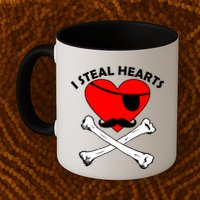 I Steal Hearts Pirate Crossbones Mustache Valentine's Day Design Mug