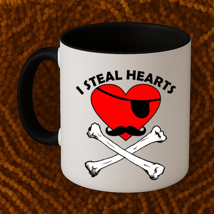I Steal Hearts Pirate Crossbones Mustache Valentine's Day Design Mug